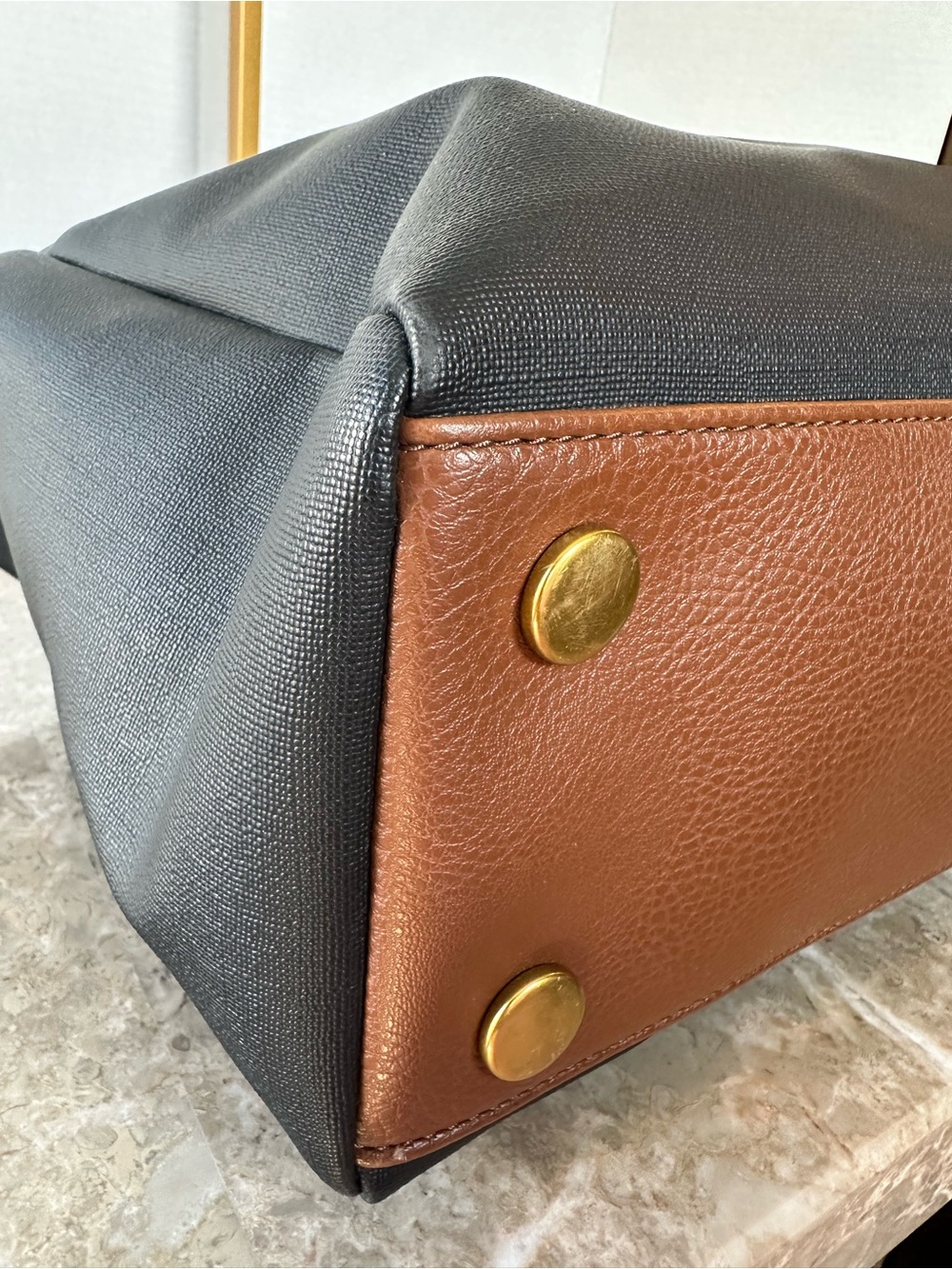 Fossil Black Tote Bag Brown Trim Key Charm Large Shoulder Handbag Classic Purse - Picture 7 of 15